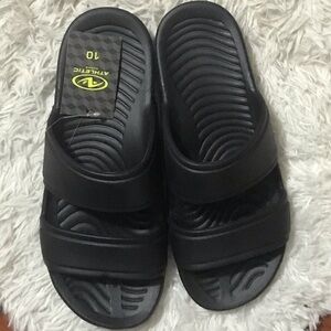 Athletic works mens 2 strap slides size 10